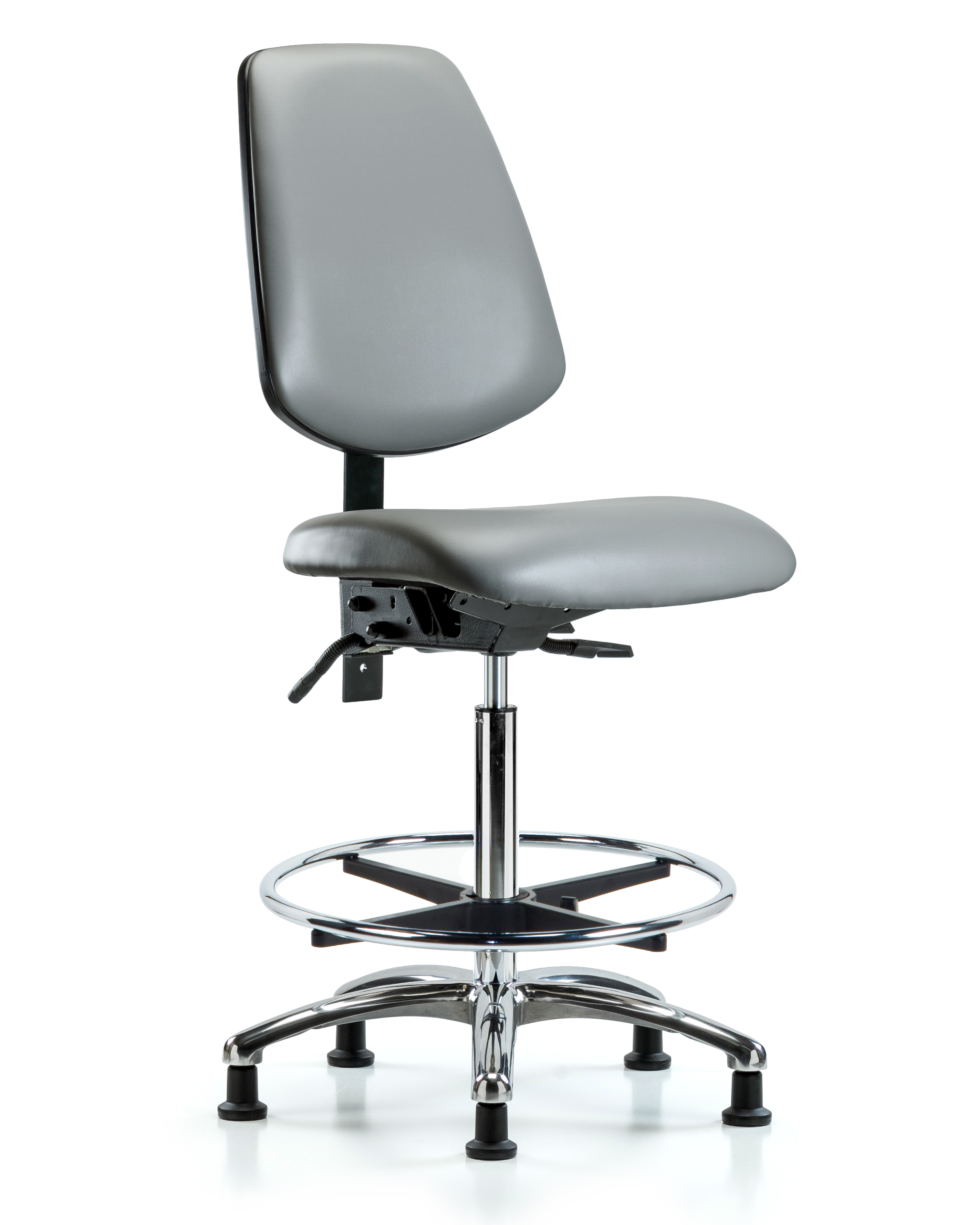 Rutledge Vinyl Chair Chrome - High Bench Height with Medium Back, Seat Tilt, Chrome Foot Ring, & Stationary Glides in Sterling Supernova Vinyl