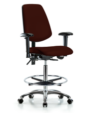 Rutledge Vinyl Chair Chrome - High Bench Height with Medium Back, Seat Tilt, Adjustable Arms, Chrome Foot Ring, & Casters in Burgundy Trailblazer Vinyl