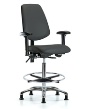 Rutledge Vinyl Chair Chrome - High Bench Height with Medium Back, Seat Tilt, Adjustable Arms, Chrome Foot Ring, & Stationary Glides in Charcoal Trailblazer Vinyl