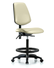 Rutledge Vinyl Chair - High Bench Height with Medium Back, Black Foot Ring, & Casters in Adobe White Trailblazer Vinyl