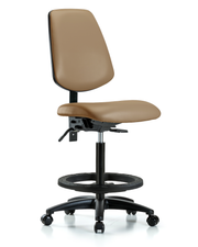 Rutledge Vinyl Chair - High Bench Height with Medium Back, Black Foot Ring, & Casters in Taupe Trailblazer Vinyl