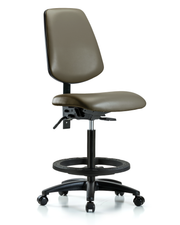 Rutledge Vinyl Chair - High Bench Height with Medium Back, Black Foot Ring, & Casters in Taupe Supernova Vinyl