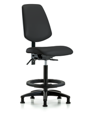 Rutledge Vinyl Chair - High Bench Height with Medium Back, Black Foot Ring, & Stationary Glides in Black Trailblazer Vinyl