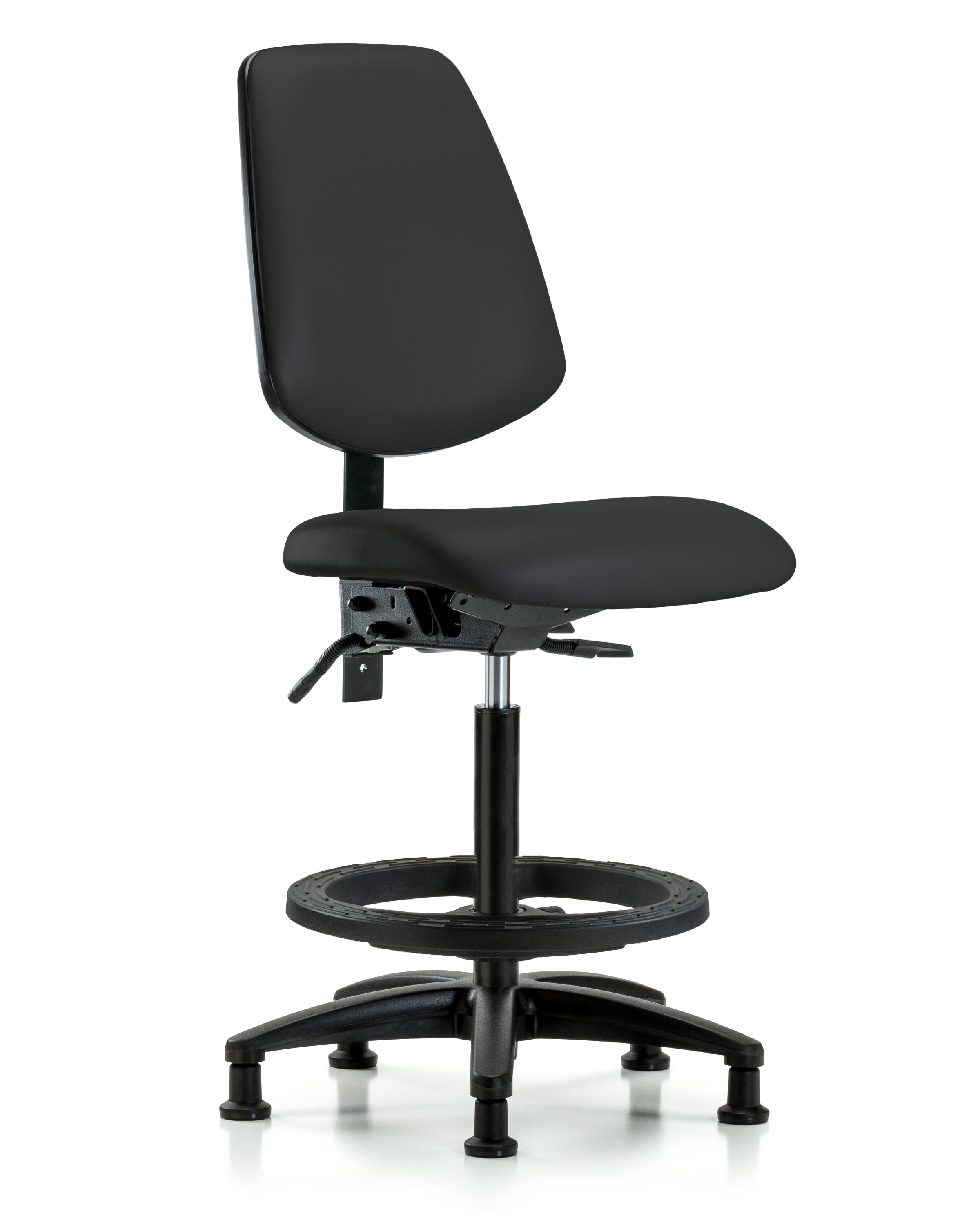 Rutledge Vinyl Chair - High Bench Height with Medium Back, Black Foot Ring, & Stationary Glides in Black Trailblazer Vinyl