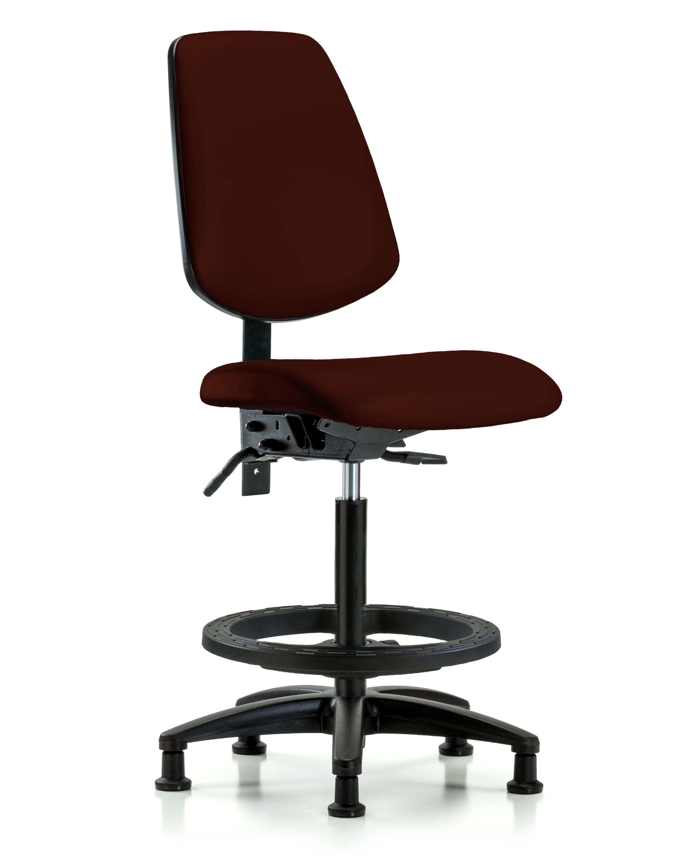 Rutledge Vinyl Chair - High Bench Height with Medium Back, Black Foot Ring, & Stationary Glides in Burgundy Trailblazer Vinyl