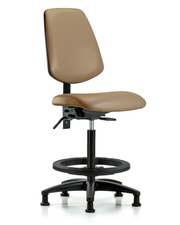 Rutledge Vinyl Chair - High Bench Height with Medium Back, Black Foot Ring, & Stationary Glides in Taupe Trailblazer Vinyl