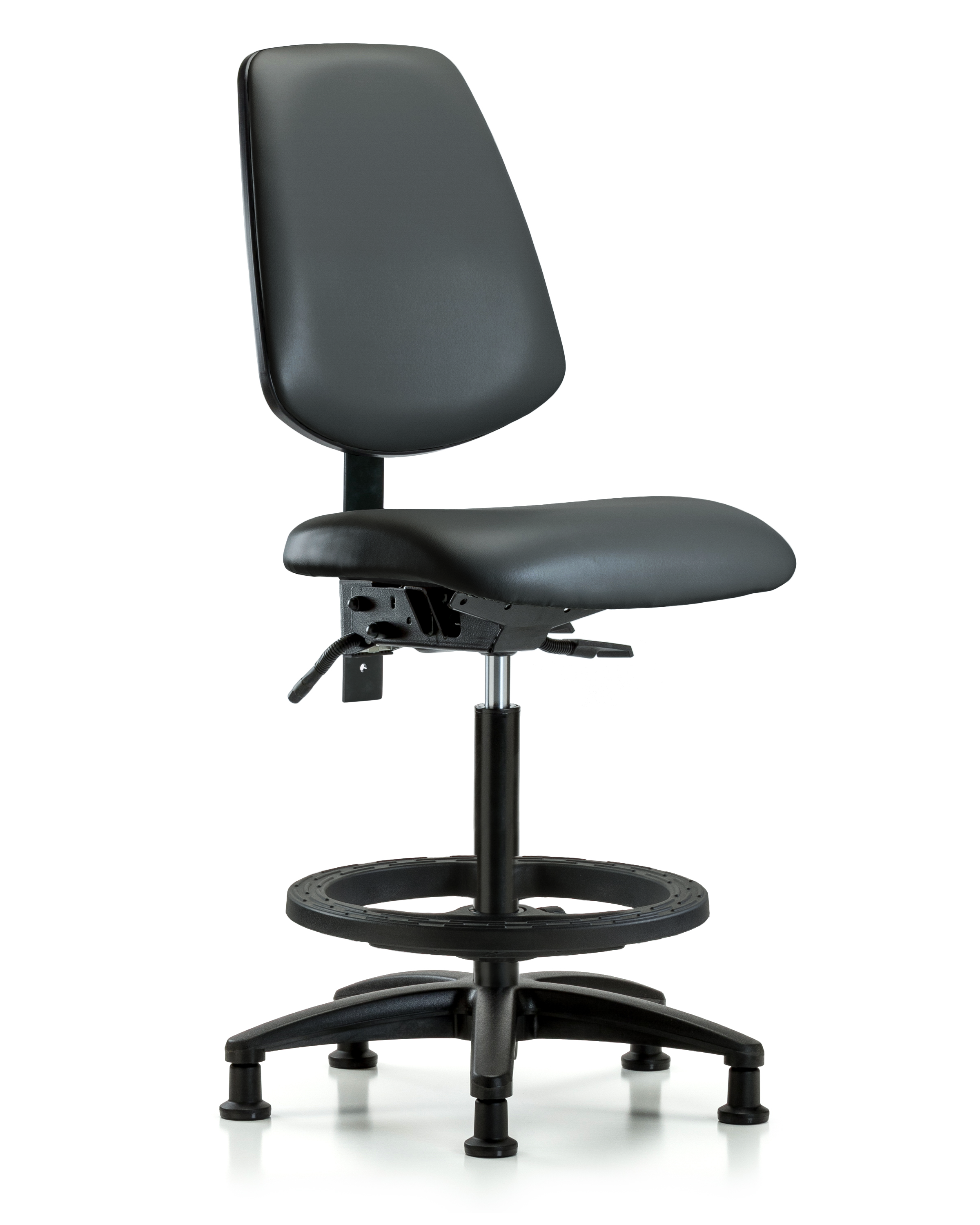 Rutledge Vinyl Chair - High Bench Height with Medium Back, Black Foot Ring, & Stationary Glides in Carbon Supernova Vinyl