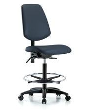 Rutledge Vinyl Chair - High Bench Height with Medium Back, Chrome Foot Ring, & Casters in Imperial Blue Trailblazer Vinyl
