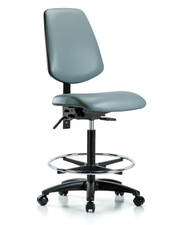 Rutledge Vinyl Chair - High Bench Height with Medium Back, Chrome Foot Ring, & Casters in Storm Supernova Vinyl