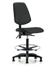 Rutledge Vinyl Chair - High Bench Height with Medium Back, Chrome Foot Ring, & Stationary Glides in Black Trailblazer Vinyl