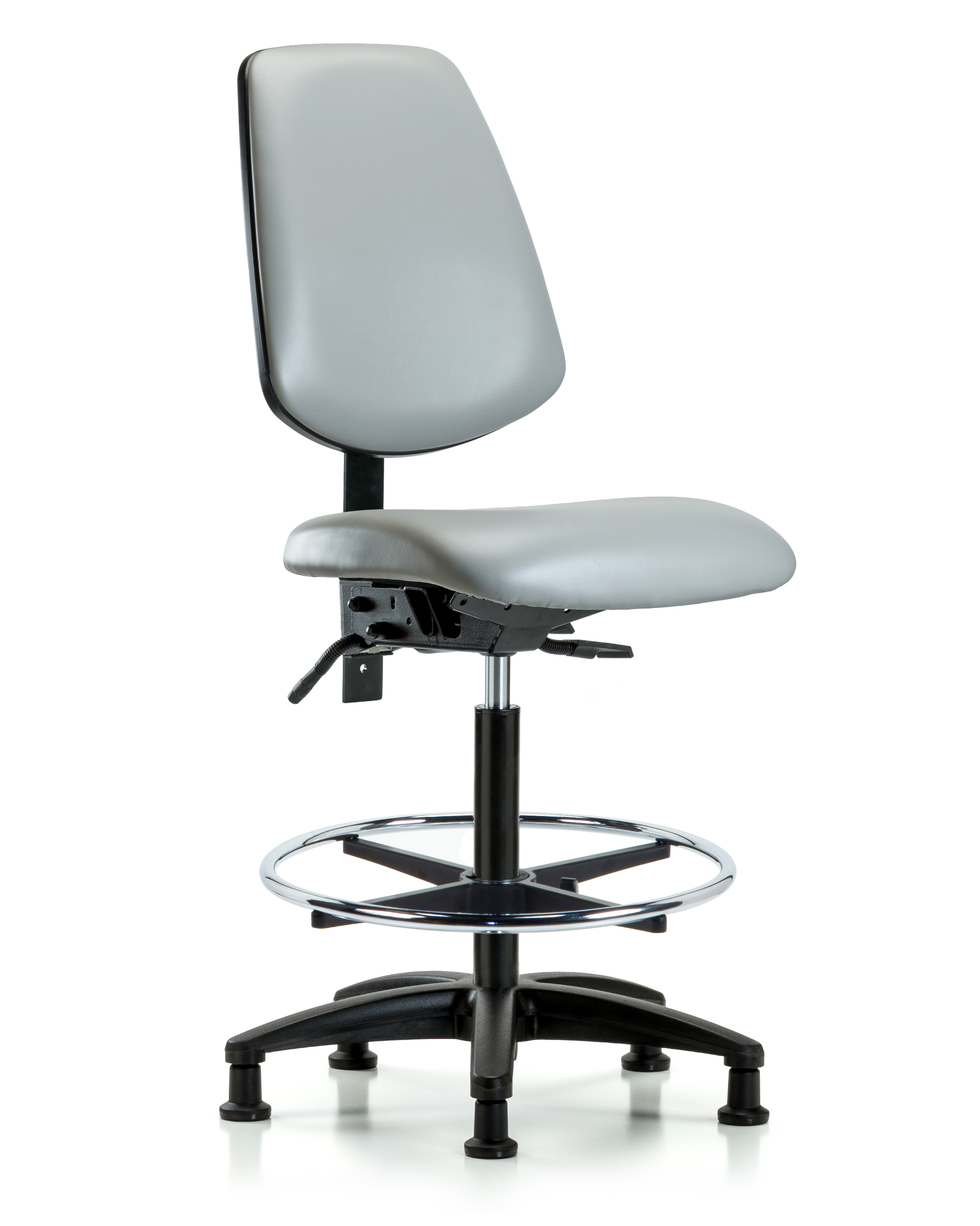 Rutledge Vinyl Chair - High Bench Height with Medium Back, Chrome Foot Ring, & Stationary Glides in Dove Trailblazer Vinyl