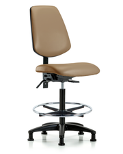 Rutledge Vinyl Chair - High Bench Height with Medium Back, Chrome Foot Ring, & Stationary Glides in Taupe Trailblazer Vinyl