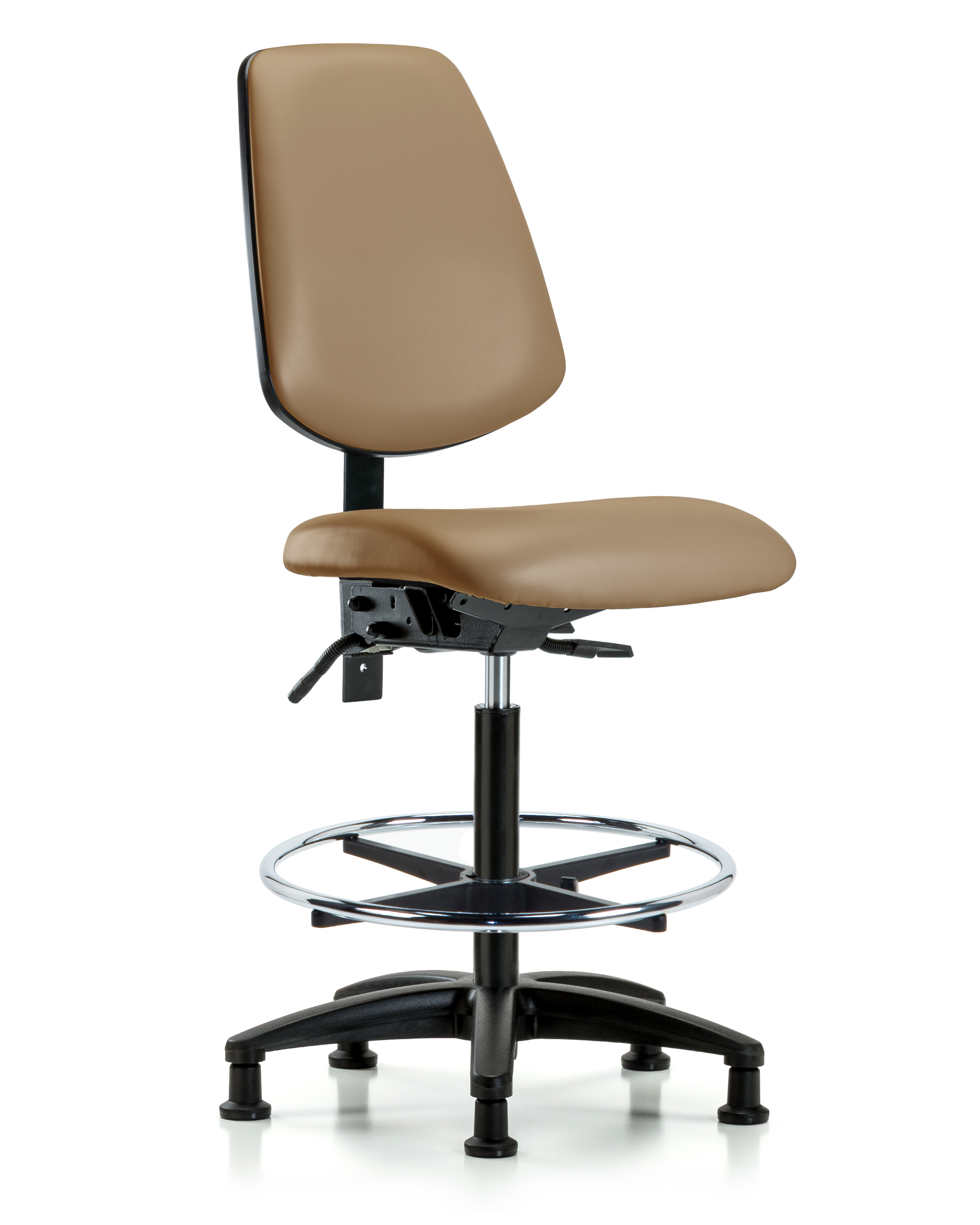 Rutledge Vinyl Chair - High Bench Height with Medium Back, Chrome Foot Ring, & Stationary Glides in Taupe Trailblazer Vinyl