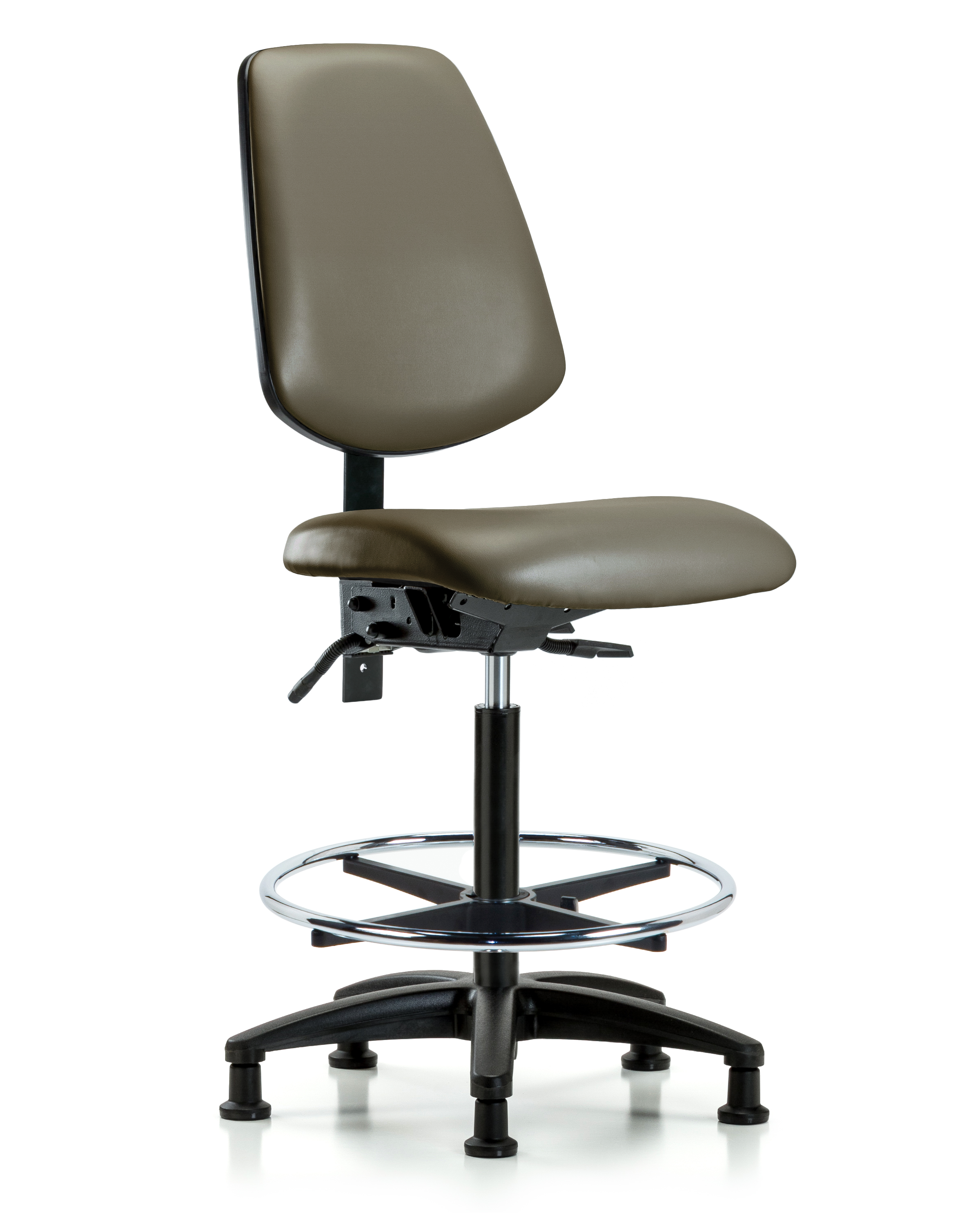 Rutledge Vinyl Chair - High Bench Height with Medium Back, Chrome Foot Ring, & Stationary Glides in Taupe Supernova Vinyl