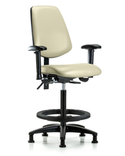 Rutledge Vinyl Chair - High Bench Height with Medium Back, Adjustable Arms, Black Foot Ring, & Stationary Glides in Adobe White Trailblazer Vinyl