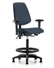 Rutledge Vinyl Chair - High Bench Height with Medium Back, Adjustable Arms, Black Foot Ring, & Stationary Glides in Imperial Blue Trailblazer Vinyl