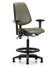 Rutledge Vinyl Chair - High Bench Height with Medium Back, Adjustable Arms, Black Foot Ring, & Stationary Glides in Taupe Supernova Vinyl