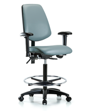 Rutledge Vinyl Chair - High Bench Height with Medium Back, Adjustable Arms, Chrome Foot Ring, & Casters in Storm Supernova Vinyl