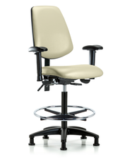 Rutledge Vinyl Chair - High Bench Height with Medium Back, Adjustable Arms, Chrome Foot Ring, & Stationary Glides in Adobe White Trailblazer Vinyl