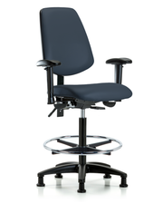 Rutledge Vinyl Chair - High Bench Height with Medium Back, Adjustable Arms, Chrome Foot Ring, & Stationary Glides in Imperial Blue Trailblazer Vinyl