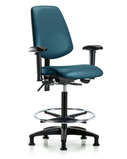 Rutledge Vinyl Chair - High Bench Height with Medium Back, Adjustable Arms, Chrome Foot Ring, & Stationary Glides in Marine Blue Supernova Vinyl