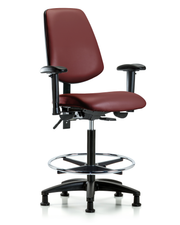 Rutledge Vinyl Chair - High Bench Height with Medium Back, Adjustable Arms, Chrome Foot Ring, & Stationary Glides in Borscht Supernova Vinyl