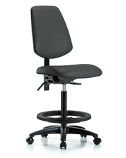 Rutledge Vinyl Chair - High Bench Height with Medium Back, Seat Tilt, Black Foot Ring, & Casters in Charcoal Trailblazer Vinyl