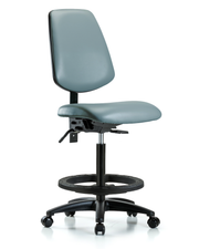 Rutledge Vinyl Chair - High Bench Height with Medium Back, Seat Tilt, Black Foot Ring, & Casters in Storm Supernova Vinyl