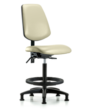 Rutledge Vinyl Chair - High Bench Height with Medium Back, Seat Tilt, Black Foot Ring, & Stationary Glides in Adobe White Trailblazer Vinyl