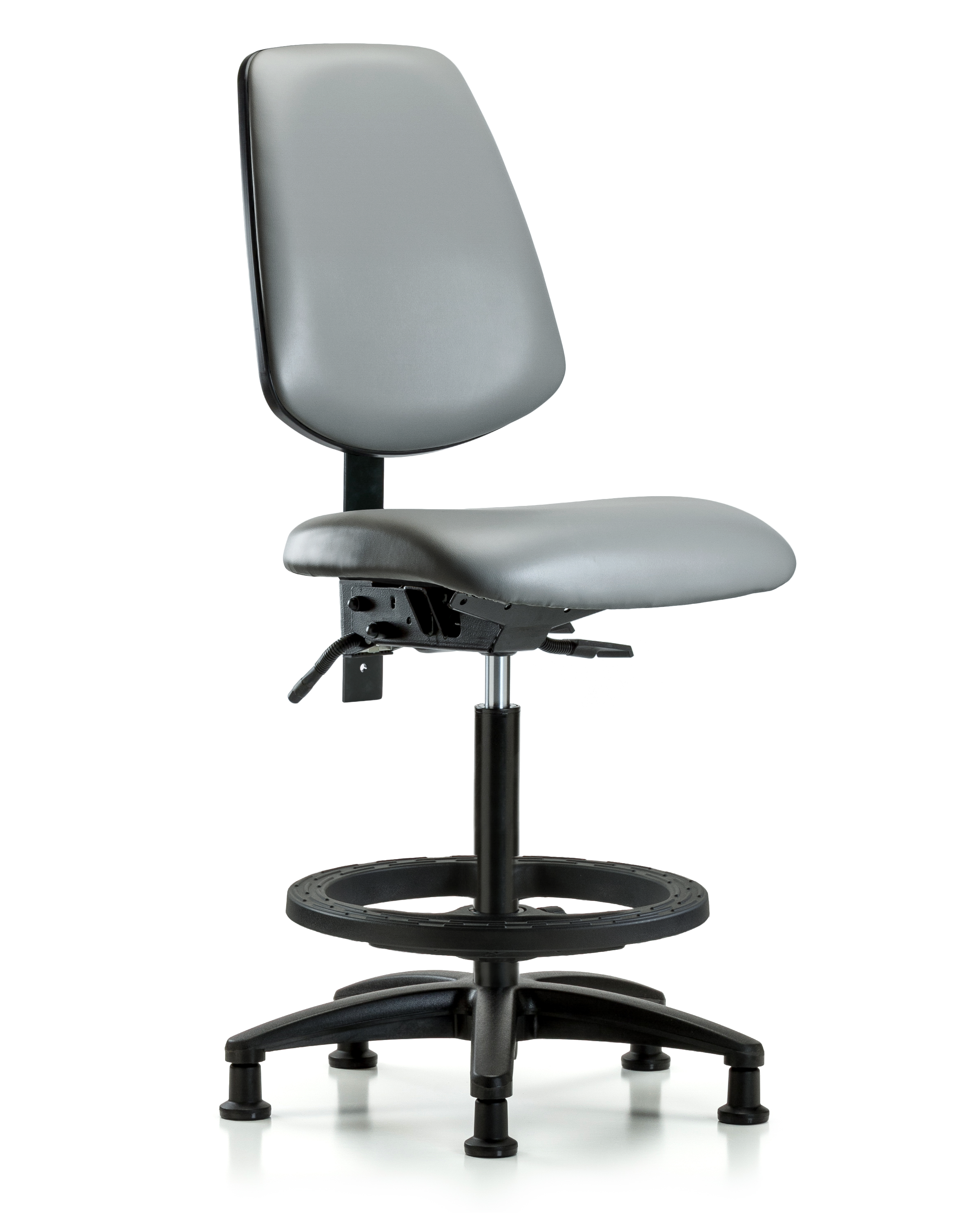 Rutledge Vinyl Chair - High Bench Height with Medium Back, Seat Tilt, Black Foot Ring, & Stationary Glides in Sterling Supernova Vinyl