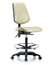 Rutledge Vinyl Chair - High Bench Height with Medium Back, Seat Tilt, Chrome Foot Ring, & Casters in Adobe White Trailblazer Vinyl
