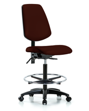 Rutledge Vinyl Chair - High Bench Height with Medium Back, Seat Tilt, Chrome Foot Ring, & Casters in Burgundy Trailblazer Vinyl