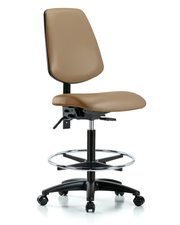 Rutledge Vinyl Chair - High Bench Height with Medium Back, Seat Tilt, Chrome Foot Ring, & Casters in Taupe Trailblazer Vinyl