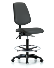 Rutledge Vinyl Chair - High Bench Height with Medium Back, Seat Tilt, Chrome Foot Ring, & Casters in Charcoal Trailblazer Vinyl