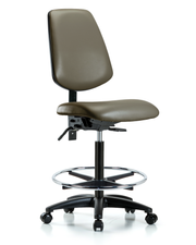 Rutledge Vinyl Chair - High Bench Height with Medium Back, Seat Tilt, Chrome Foot Ring, & Casters in Taupe Supernova Vinyl