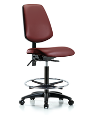 Rutledge Vinyl Chair - High Bench Height with Medium Back, Seat Tilt, Chrome Foot Ring, & Casters in Borscht Supernova Vinyl