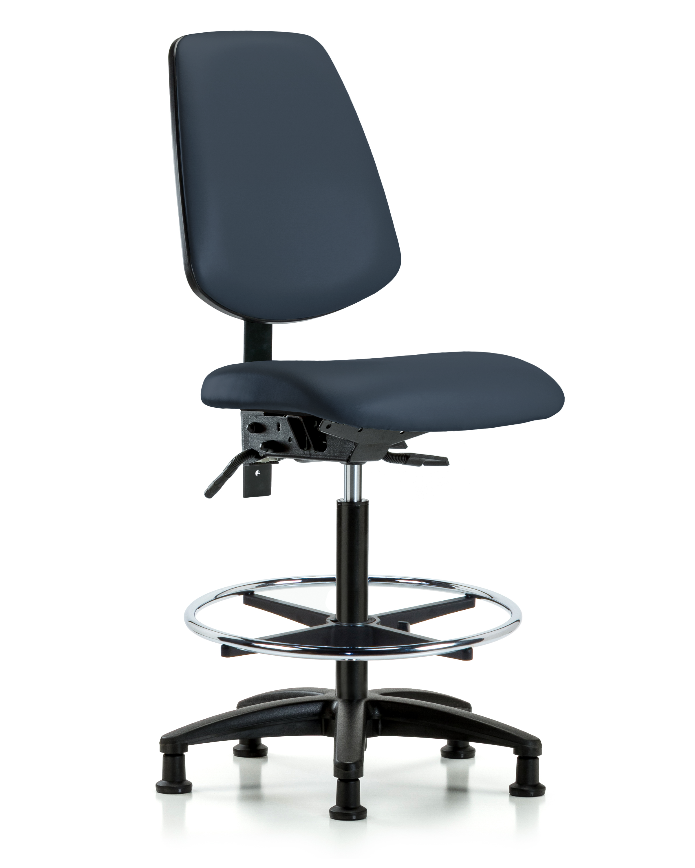 Rutledge Vinyl Chair - High Bench Height with Medium Back, Seat Tilt, Chrome Foot Ring, & Stationary Glides in Imperial Blue Trailblazer Vinyl