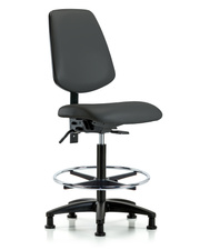 Rutledge Vinyl Chair - High Bench Height with Medium Back, Seat Tilt, Chrome Foot Ring, & Stationary Glides in Charcoal Trailblazer Vinyl