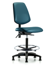 Rutledge Vinyl Chair - High Bench Height with Medium Back, Seat Tilt, Chrome Foot Ring, & Stationary Glides in Marine Blue Supernova Vinyl