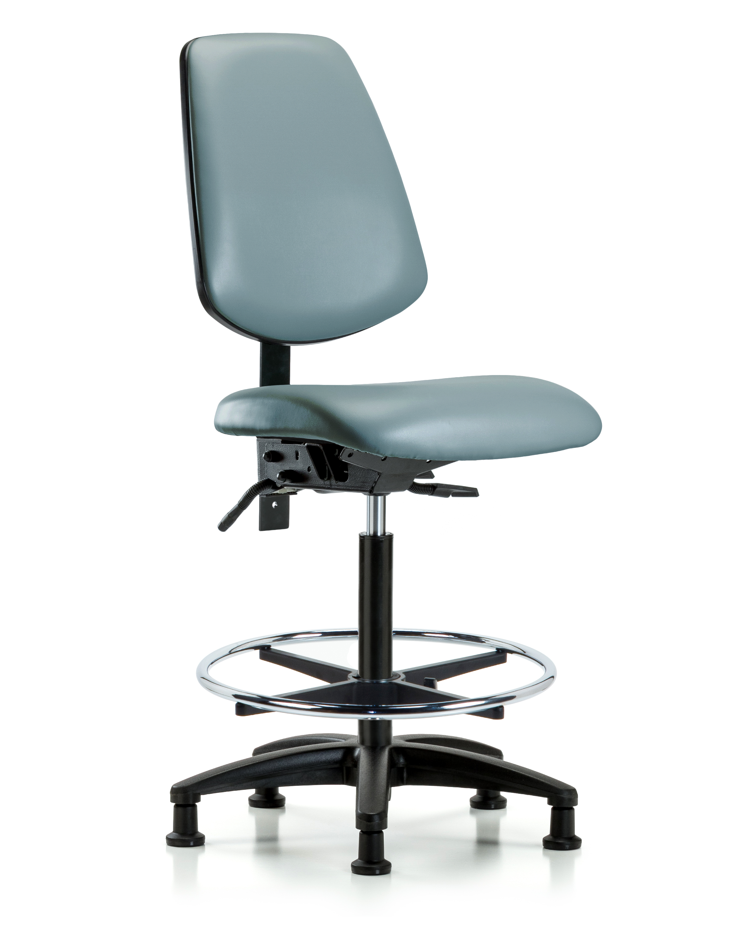 Rutledge Vinyl Chair - High Bench Height with Medium Back, Seat Tilt, Chrome Foot Ring, & Stationary Glides in Storm Supernova Vinyl