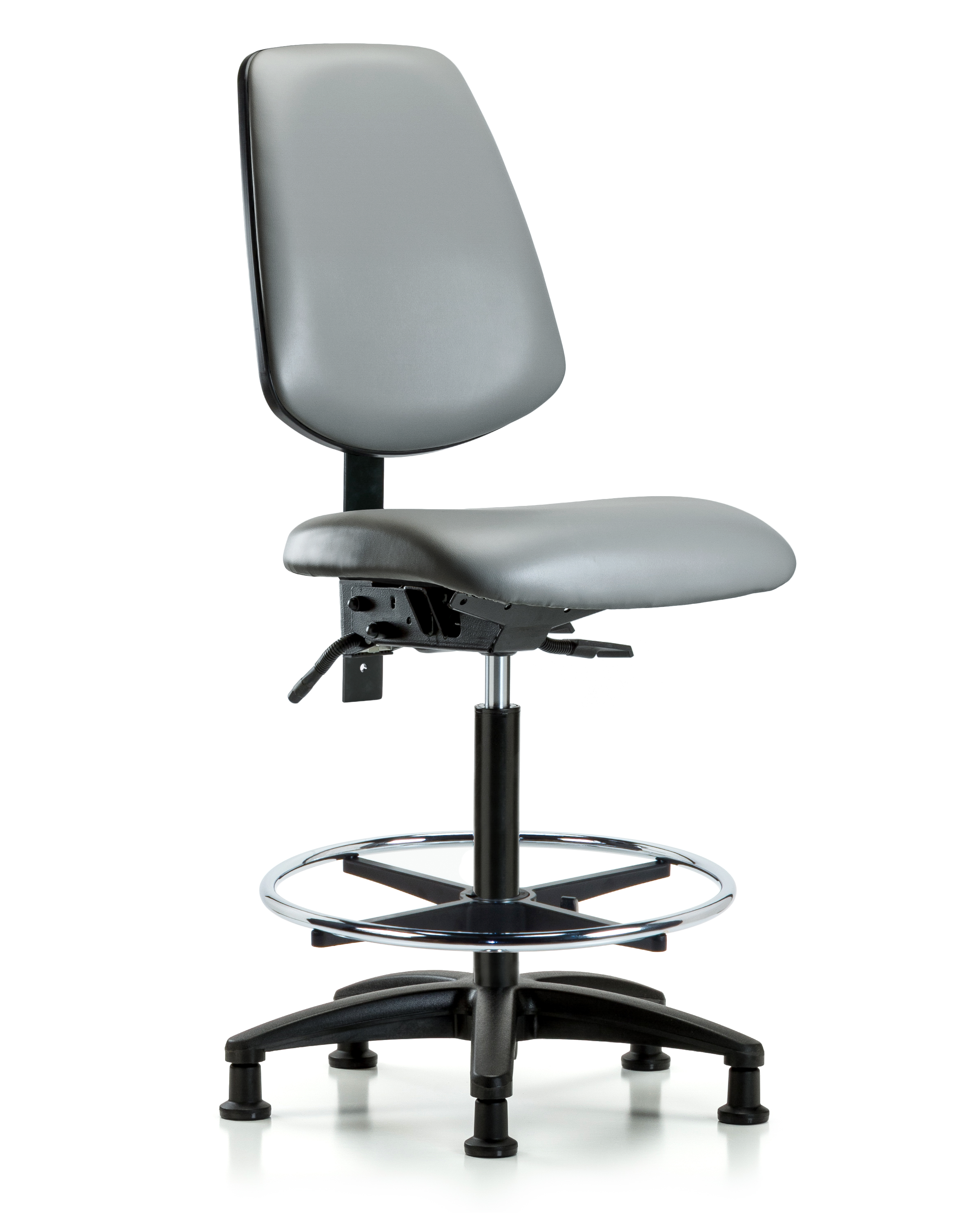 Rutledge Vinyl Chair - High Bench Height with Medium Back, Seat Tilt, Chrome Foot Ring, & Stationary Glides in Sterling Supernova Vinyl