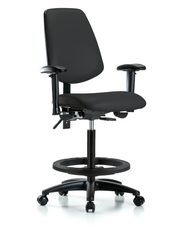 Rutledge Vinyl Chair - High Bench Height with Medium Back, Seat Tilt, Adjustable Arms, Black Foot Ring, & Casters in Black Trailblazer Vinyl