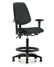 Rutledge Vinyl Chair - High Bench Height with Medium Back, Seat Tilt, Adjustable Arms, Black Foot Ring, & Stationary Glides in Black Trailblazer Vinyl