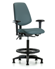 Rutledge Vinyl Chair - High Bench Height with Medium Back, Seat Tilt, Adjustable Arms, Black Foot Ring, & Stationary Glides in Colonial Blue Trailblazer Vinyl
