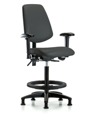 Rutledge Vinyl Chair - High Bench Height with Medium Back, Seat Tilt, Adjustable Arms, Black Foot Ring, & Stationary Glides in Charcoal Trailblazer Vinyl