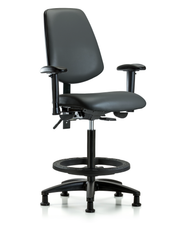 Rutledge Vinyl Chair - High Bench Height with Medium Back, Seat Tilt, Adjustable Arms, Black Foot Ring, & Stationary Glides in Carbon Supernova Vinyl