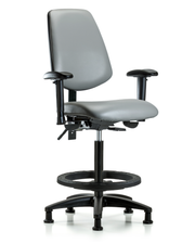 Rutledge Vinyl Chair - High Bench Height with Medium Back, Seat Tilt, Adjustable Arms, Black Foot Ring, & Stationary Glides in Sterling Supernova Vinyl