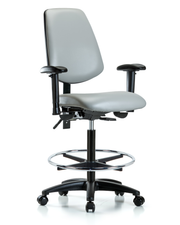 Rutledge Vinyl Chair - High Bench Height with Medium Back, Seat Tilt, Adjustable Arms, Chrome Foot Ring, & Casters in Dove Trailblazer Vinyl