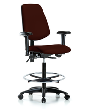 Rutledge Vinyl Chair - High Bench Height with Medium Back, Seat Tilt, Adjustable Arms, Chrome Foot Ring, & Casters in Burgundy Trailblazer Vinyl