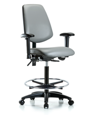 Rutledge Vinyl Chair - High Bench Height with Medium Back, Seat Tilt, Adjustable Arms, Chrome Foot Ring, & Casters in Sterling Supernova Vinyl